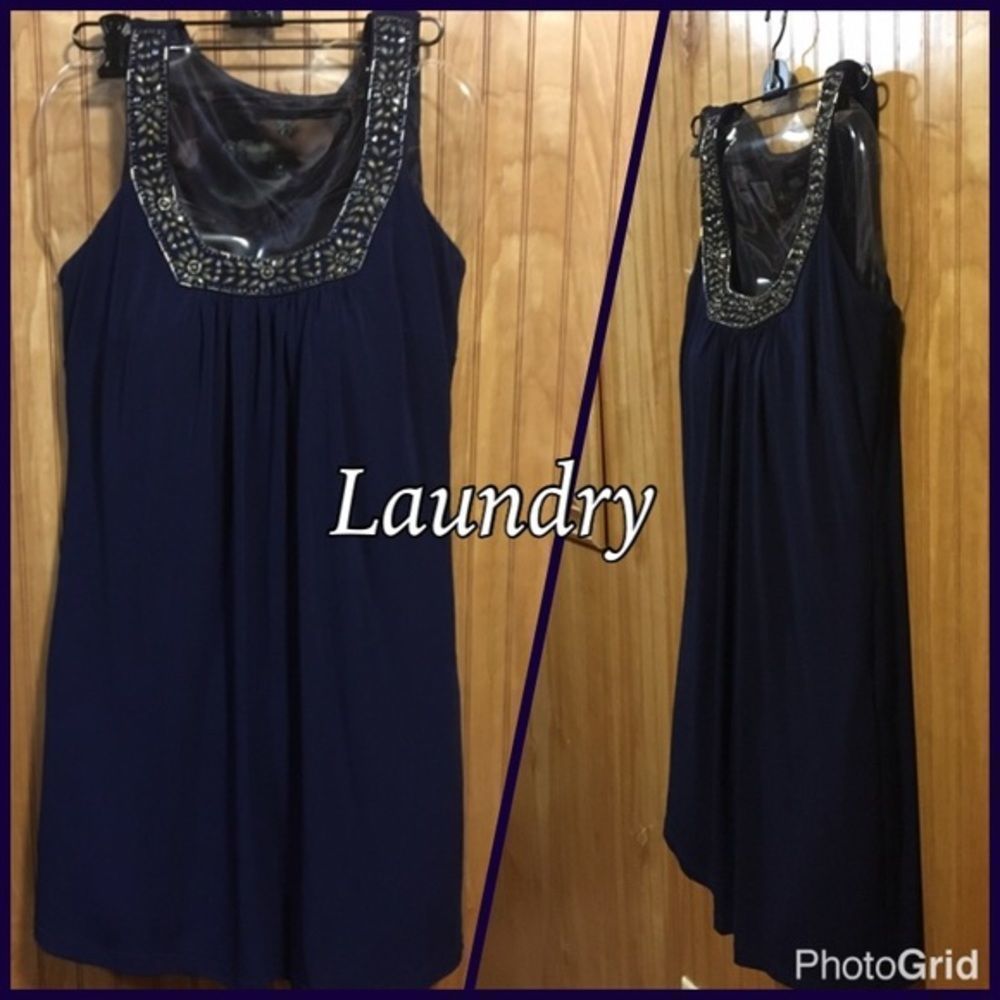 Laundry Navy Embellished Neck Dress Sz 8